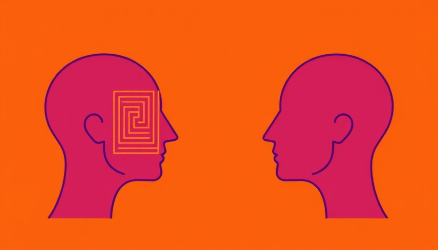 Abstract illustration of chatbots and psychology concepts with two profiles.
