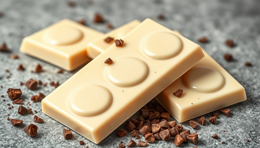 Smooth chocolate bars with round patterns on a textured gray surface.