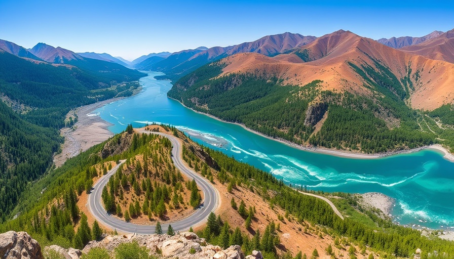Scenic mountain road along a river on a Trans-Canadian Highway road trip.