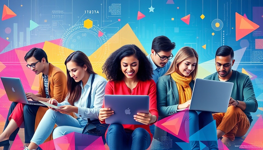 Agentic AI in the Workforce: Diverse team using technology in vibrant digital artwork.