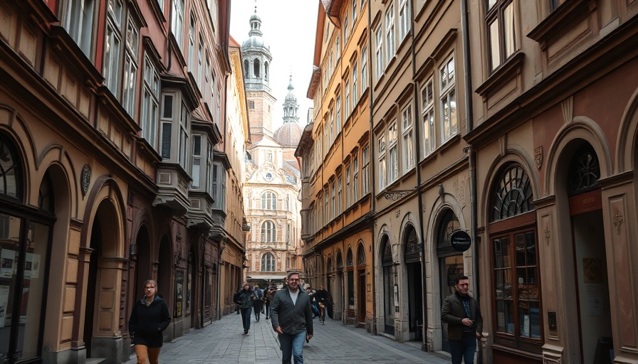 Charming street view in Prague with historic architecture.