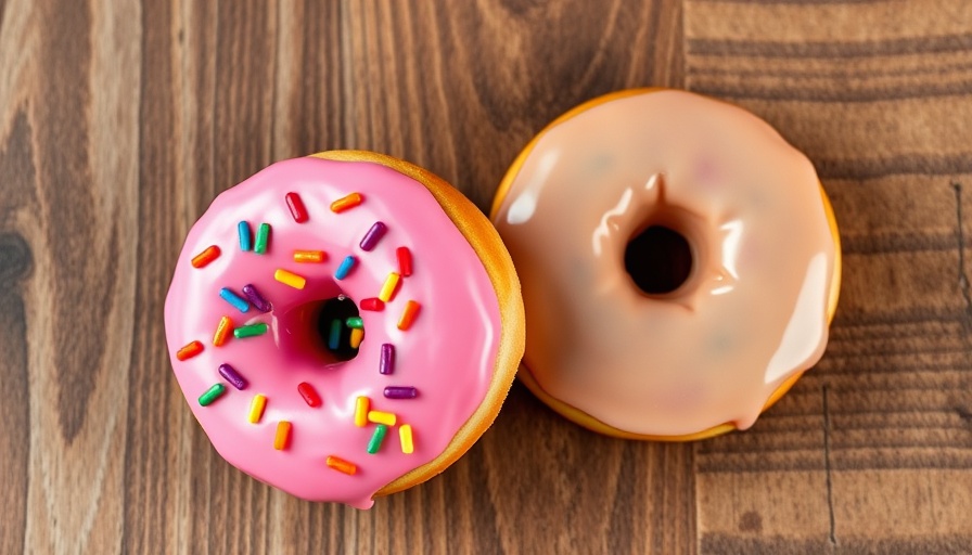 Colorful donuts with sprinkles on a wooden table.
