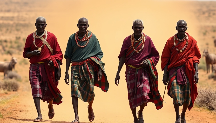 Maasai men walking during a safari, southern Kenya.