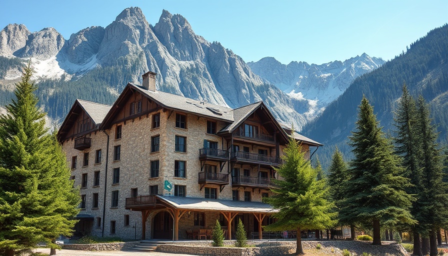 Scenic hotel in Yosemite National Park with mountain backdrop.