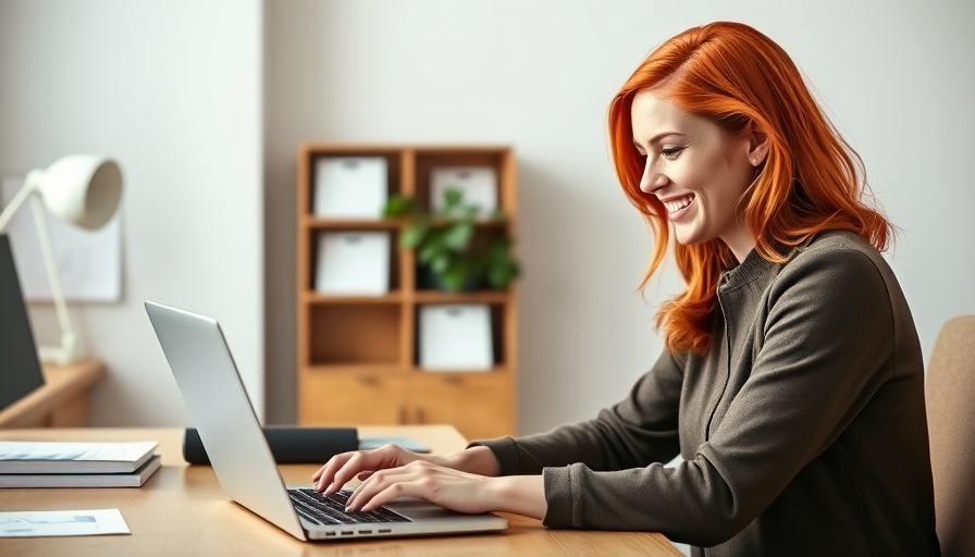 Woman researching starting a hat business on laptop in office.