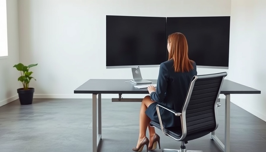 Woman in modern office setting at desk, face hidden by monitor, women's complaints of workplace abuse.