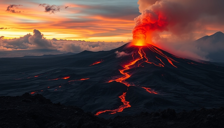 Majestic volcanic eruption displaying vibrant lava flow for volcano tourism.