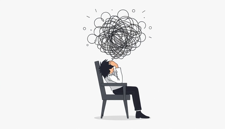 Minimalist illustration of stress with tangled thought cloud.