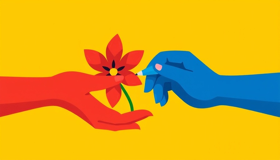 Abstract hands with flower and pen representing sustainable communication.