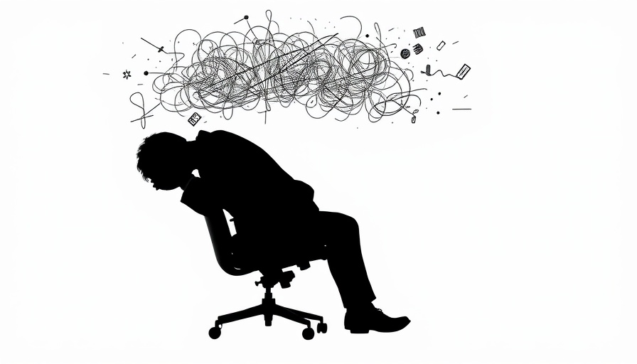 Illustration of employee stress as business risk with chaotic mind.