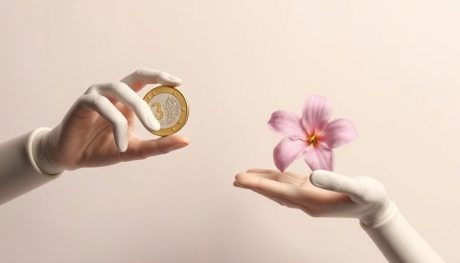 Symbolic hands holding euro coin and flower, depicting offer risks.