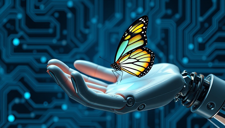 Robotic hand with butterfly symbolizing women in business innovation.