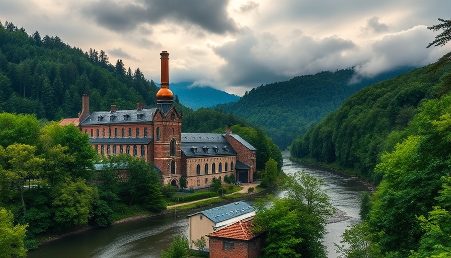 Scenic whisky distillery in Scotland beside a river.