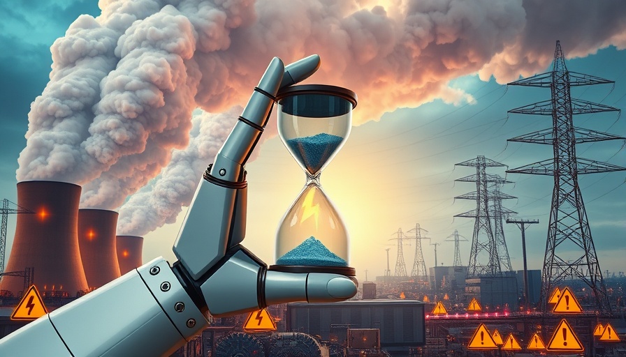 Futuristic scene with robotic hand and nuclear power elements, symbolizing women in business and nuclear power investment.
