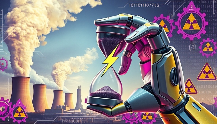 Women in Business Nuclear Power digital collage with robotic hand and power plants.