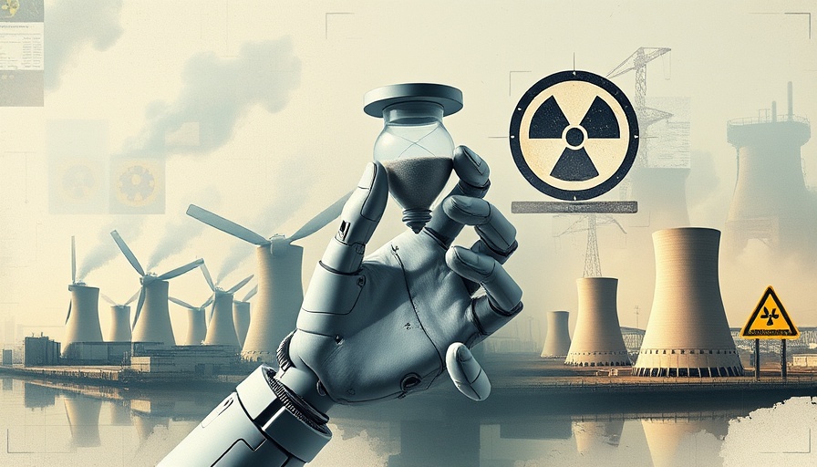 Conceptual illustration of robotic hand and nuclear power elements.