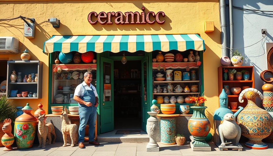 Revival of Barcelona's Poblenou District ceramic shop with workers and dog.