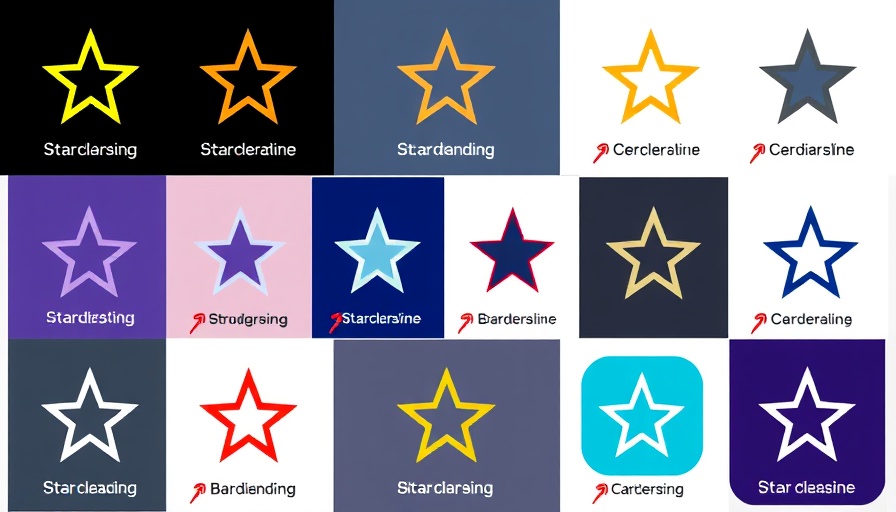 Star logos showing logo colors impact branding with arrows and symbols.
