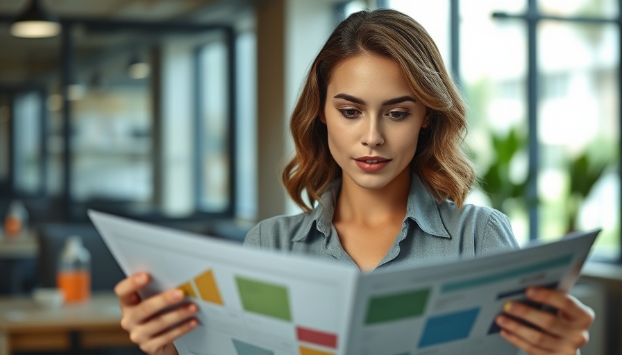 Female entrepreneur using strategic subtraction in modern office.