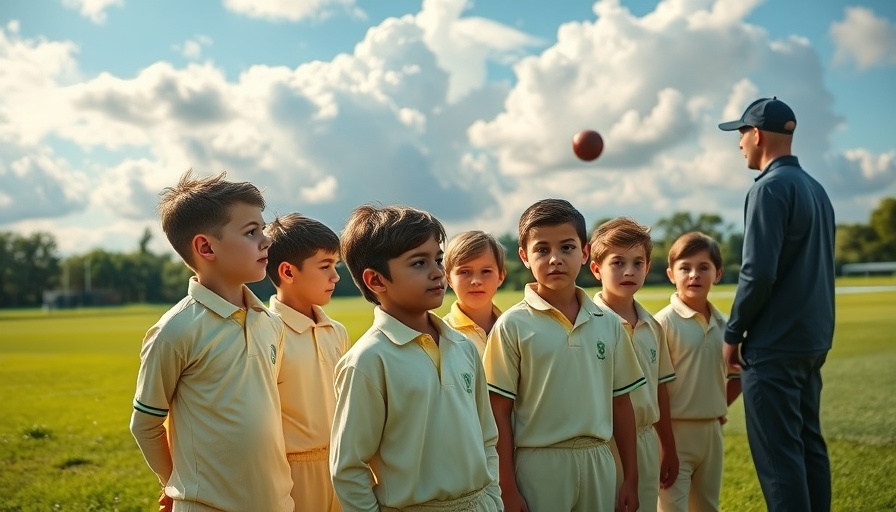 Coach leading inherited cricket team in discussion on field.