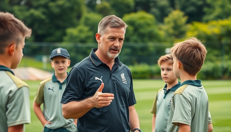Coach leading young cricket team on field, demonstrating effective leadership for inherited teams.