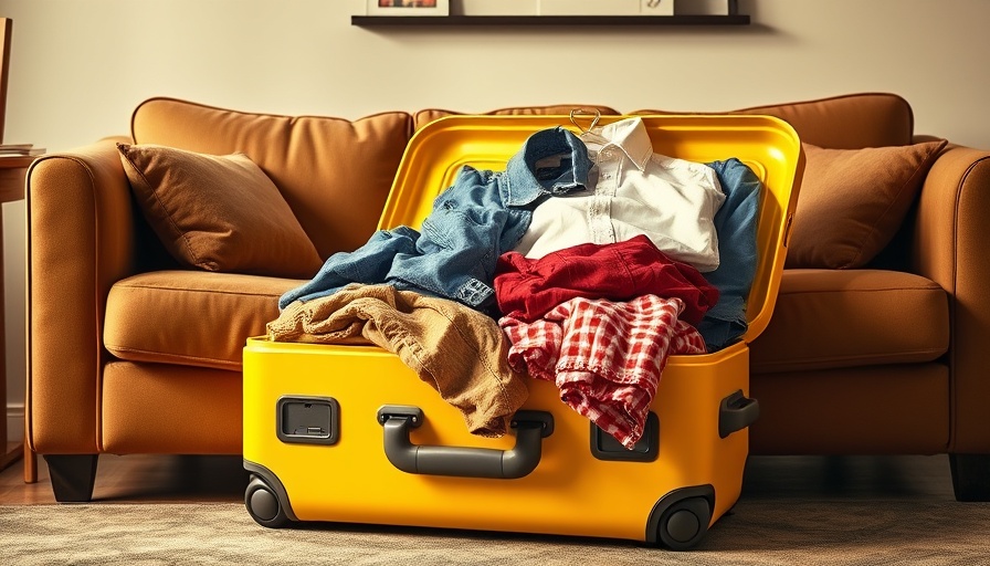 Overstuffed yellow suitcase on sofa for international travel checklist.