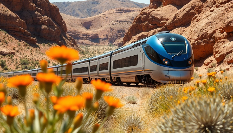 Scenic train journey through desert canyons for travel inspiration.
