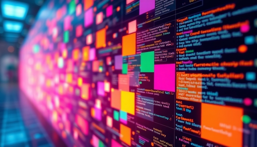 Vibrant abstract digital code design illustrating AI automation in business.