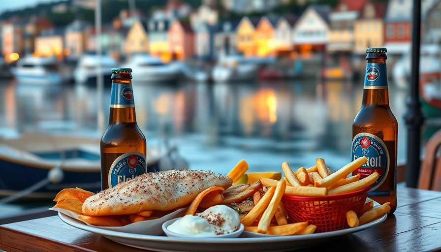 Fresh fish and chips by scenic Cornwall harbor at evening, best fish and chips in Cornwall.