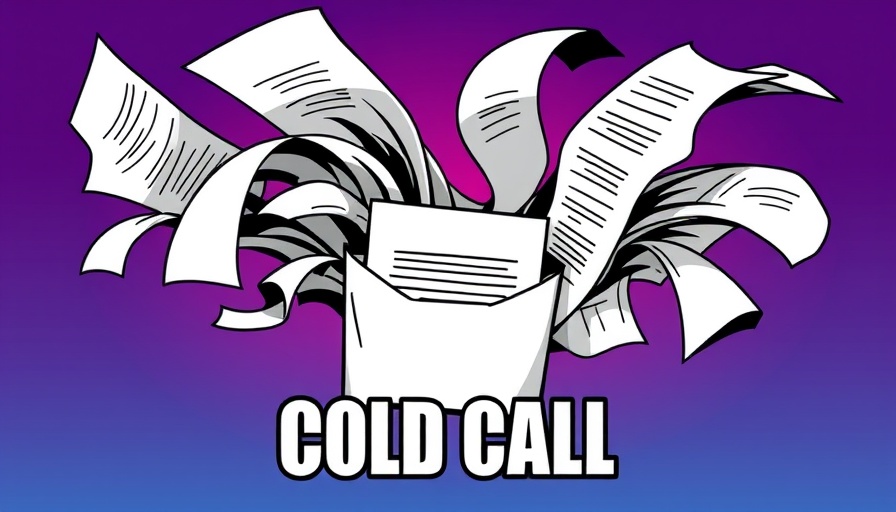 Stylized swirling documents and a letter, 'Cold Call' text.
