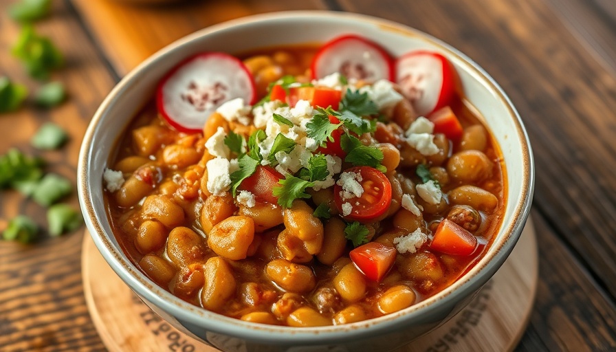 Vibrant Frijoles de la Olla Ramen with garnishes and rustic background.