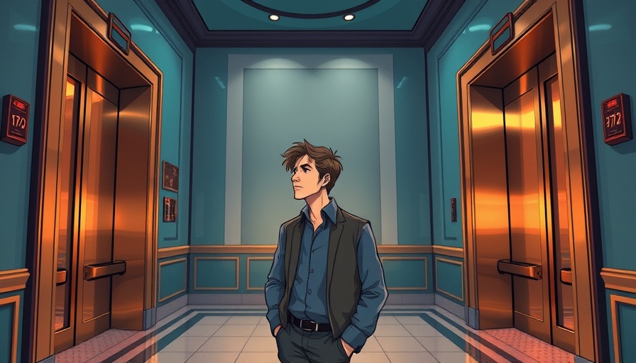 Man choosing between vintage and modern elevators, reskill or replace workforce concept.
