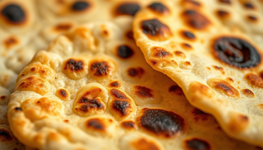 Close-up of crispy flatbreads with charred spots.