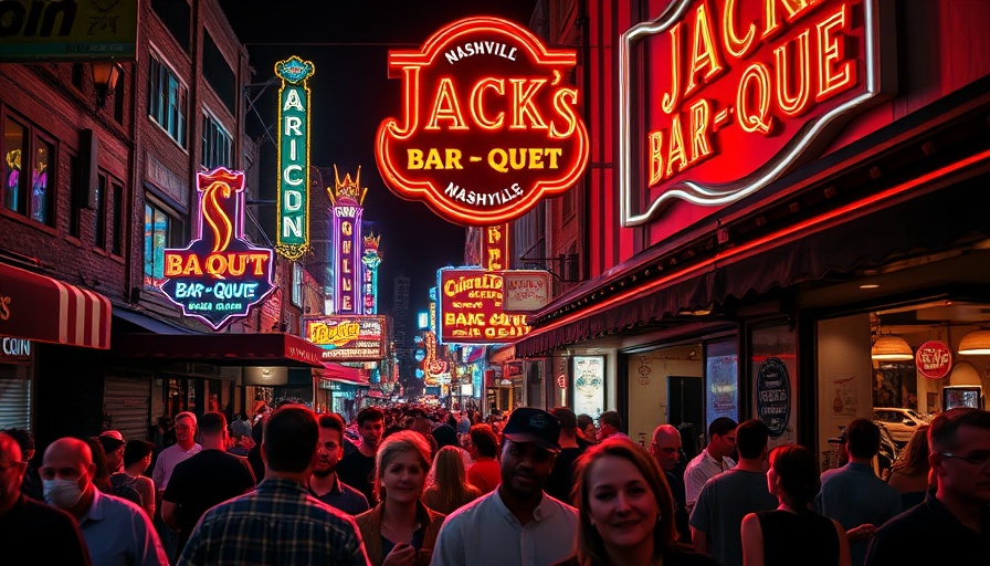 Dynamic nightlife scene in Nashville with neon lights, 2025
