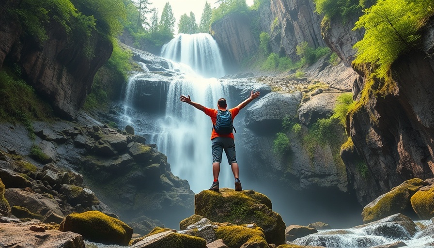 Majestic waterfall with hiker for travel inspiration.
