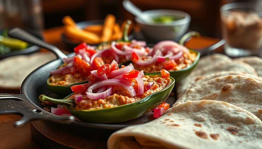 Jalapeño Popper Skillet Tacos in a skillet, vibrant table setting.