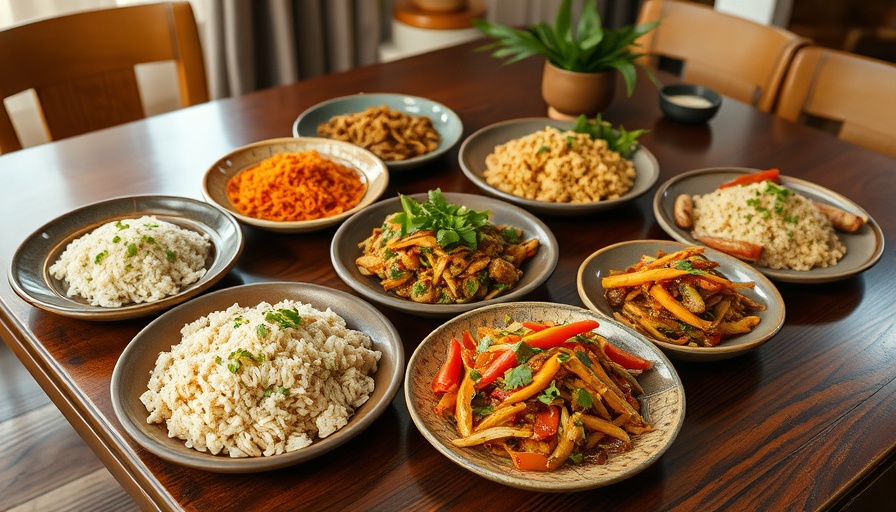 Travel inspiration for Lombok tempeh - vibrant dishes on wooden table.