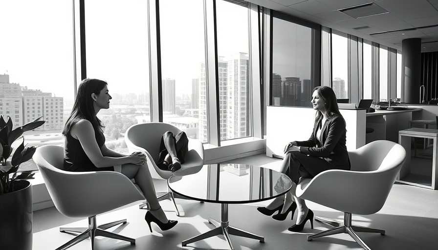 Professional women having a one-on-one meeting in a modern office setting.
