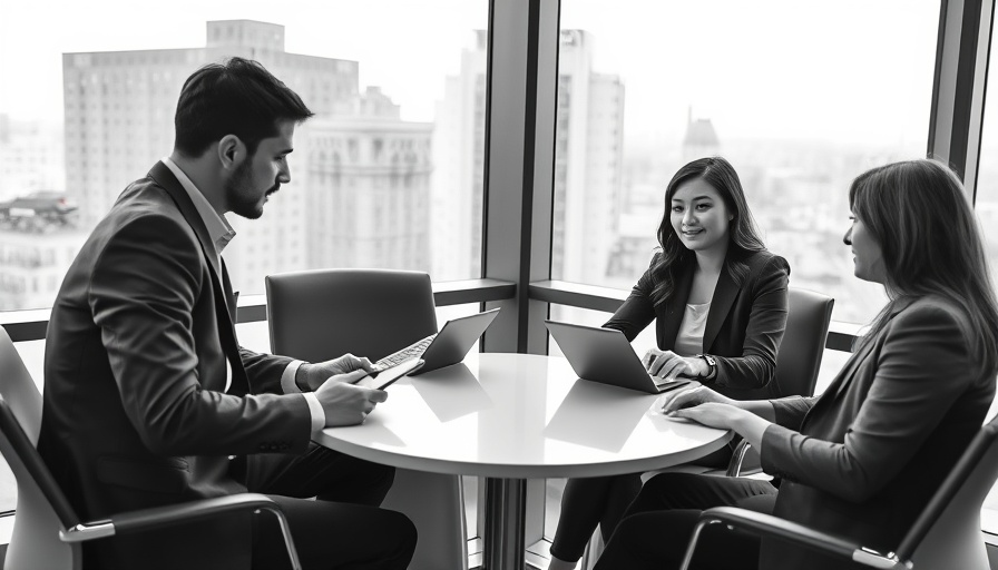 Professionals in a one-on-one meeting in a modern office setting.