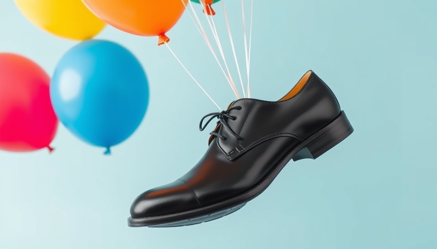 Colorful balloons lifting shoe against blue backdrop, reset motivation concept.