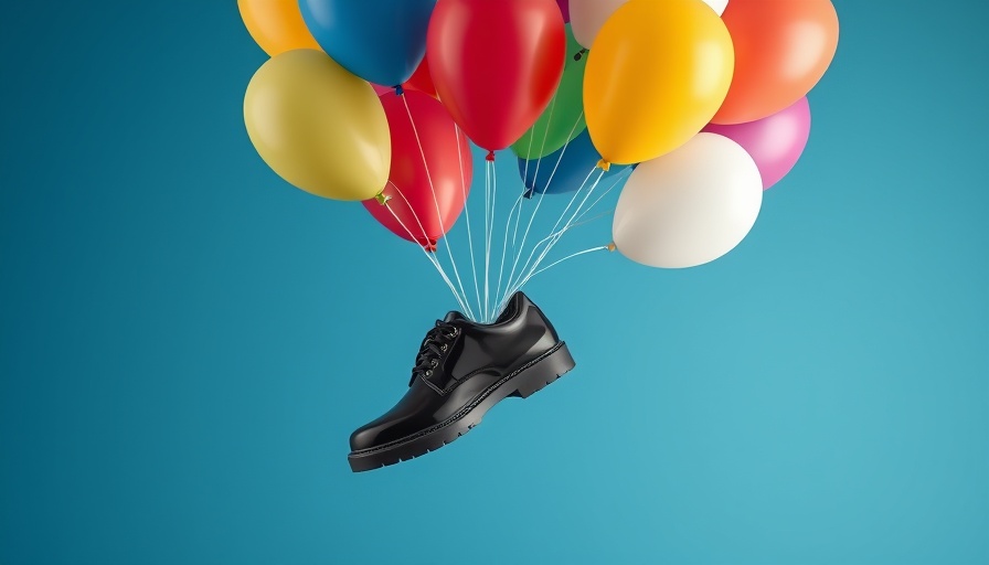 Colorful balloons lifting a shoe, symbolizing upliftment of a demotivated team.