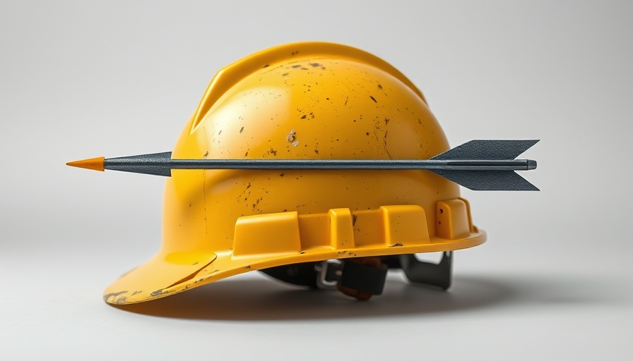 Worn construction helmet with an arrow, symbolizing resilience in business.