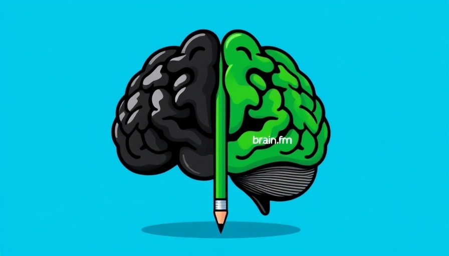 Focus music concept with a brain illustration promoting Brain.fm.