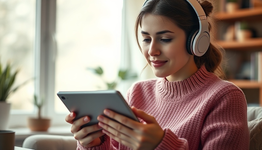 Focused woman listening to audio for optimum performance strategies.