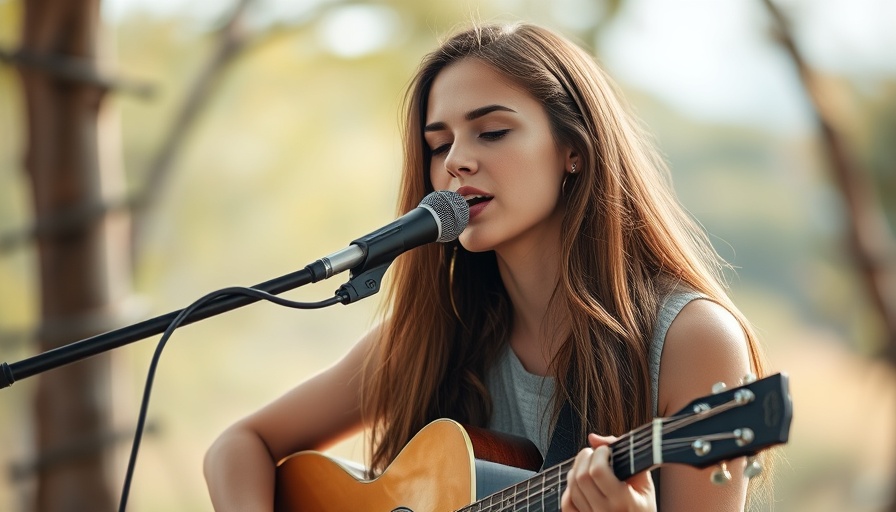 Young woman playing guitar and singing worship songs.