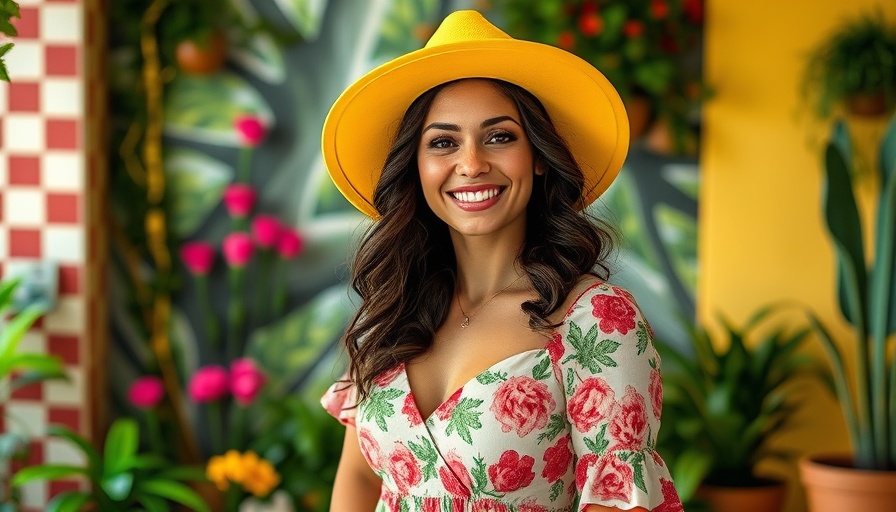African woman of faith smiling in a floral dress indoors.