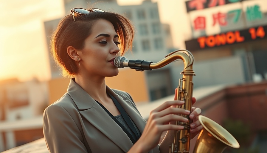 Jazz and amapiano fusion performer on rooftop with saxophone