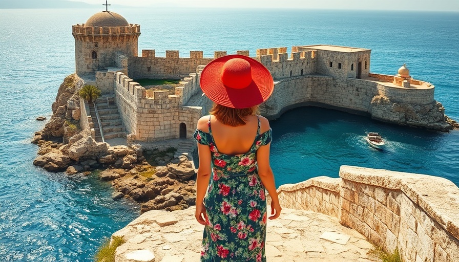 Woman explores historic fortress in Peloponnese.