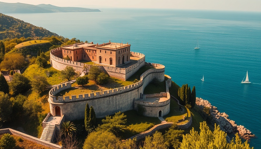 Scenic French Riviera vacation destination with fortress and boats