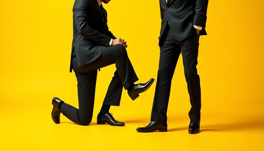 Conceptual art of two men in suits on yellow background